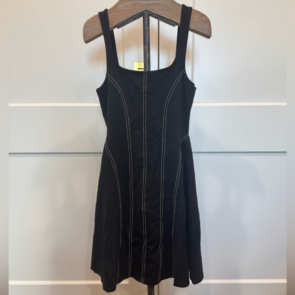 UO Black Mini Skater Dress with White Stitching
